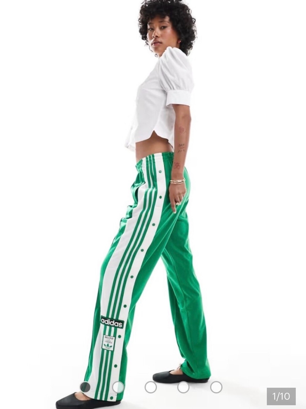 adidas Green Track Pants with White Snap Stripes